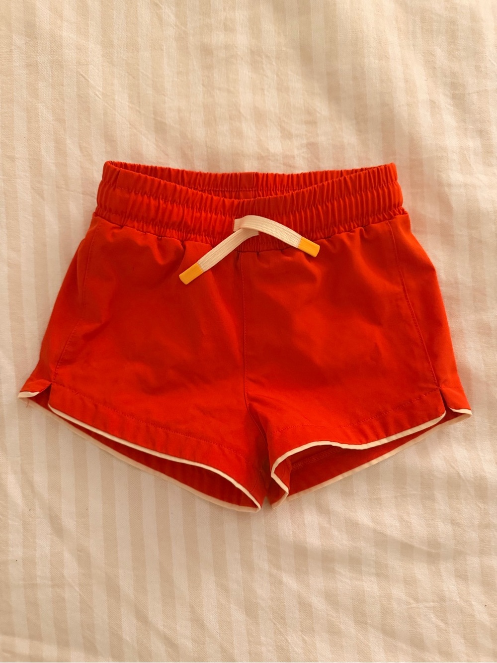 Kids Red Swim Trunks with yellow Trim
